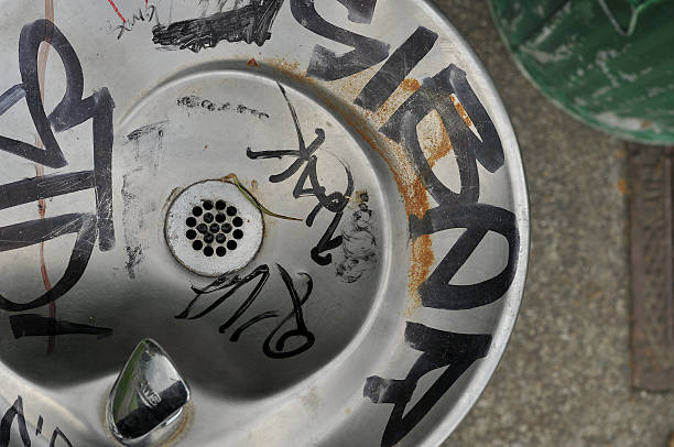 Graffiti Drinking Fountain stock photo