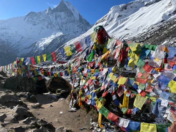 istock Annapurna peak with prayer flag 1728821158