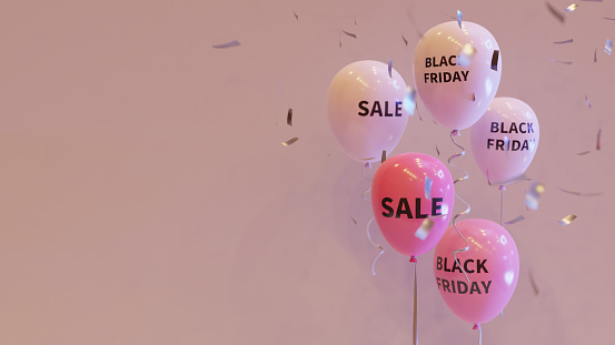 Black Friday concept pink balloon concept background with Black Friday and Sale written on it, 3d rendering
