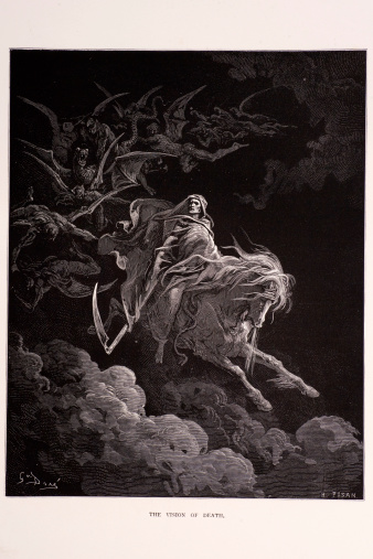 The vision of Death. Engraving from 1870. Engraving by Gustave Dore, Photo by D Walker.