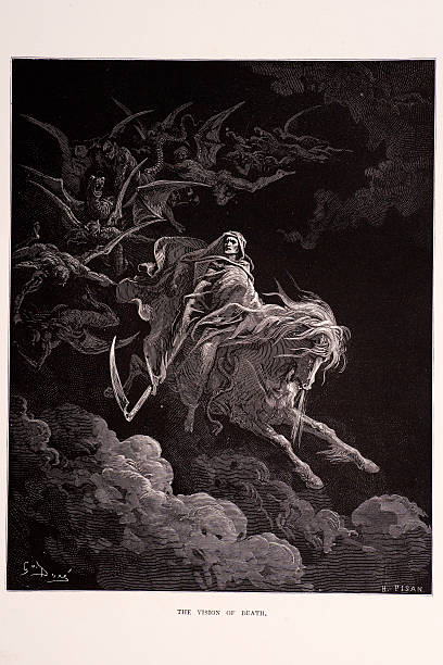 The vision of Death The vision of Death. Engraving from 1870. Engraving by Gustave Dore, Photo by D Walker. Armageddon Bible stock illustrations