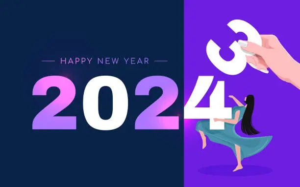 Vector illustration of 2024 Happy New Year logo trend design.