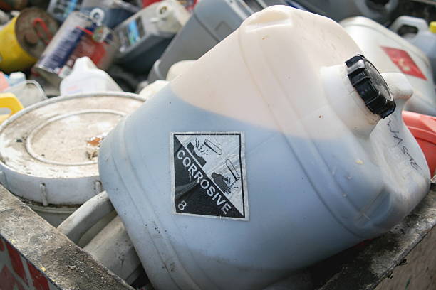 engine oil? at a waste collection facility stock photo