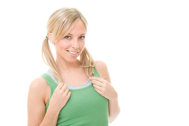 Portrait close up of the happy young woman isolated on white background