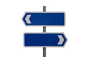 Blank blue and white signs pointing in different directions