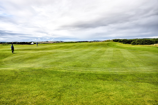 St Andrews, Scotland - September 22, 2023: Golfers on the Jubilee Golf Course, a public course in St Andrews Scotland