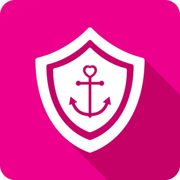 Vector illustration of Shield Anchor Heart Icon Silhouette