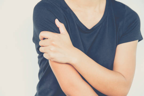 istock Young woman arm paind on white background 1728946974