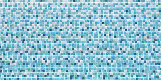 blue and white bathroom tile background - mozaïek stockfoto's en -beelden