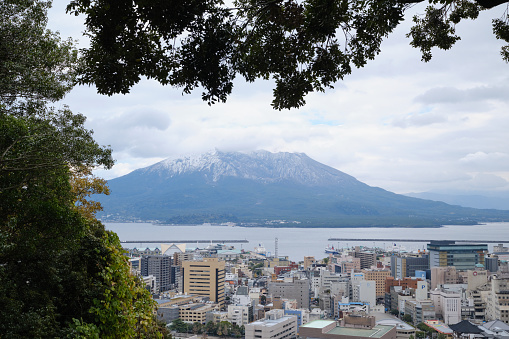 Natural scenery of Sakurajima in winter seen from Shiroyama Observation Deck