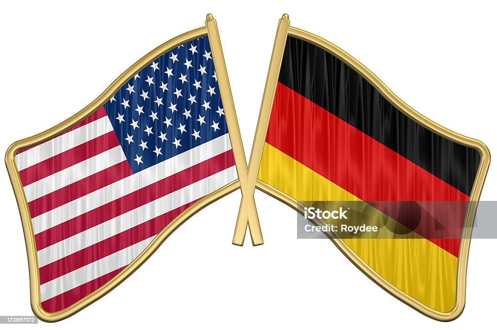 US Friendship Flag Pin - Germany 3d ray traced rendering of a golden US Friendship Flag Pin - GermanyPlease sitemail me if you if require any other country included in the collection. Badge Stock Photo
