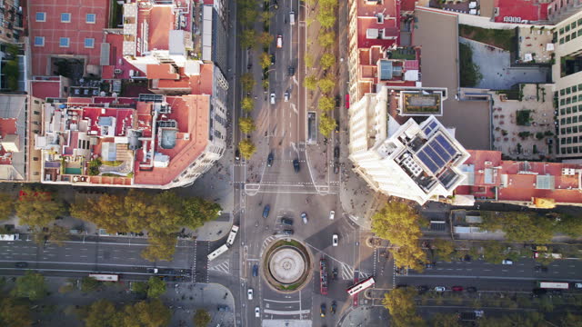 Aerial view of street with cars in Barcelona