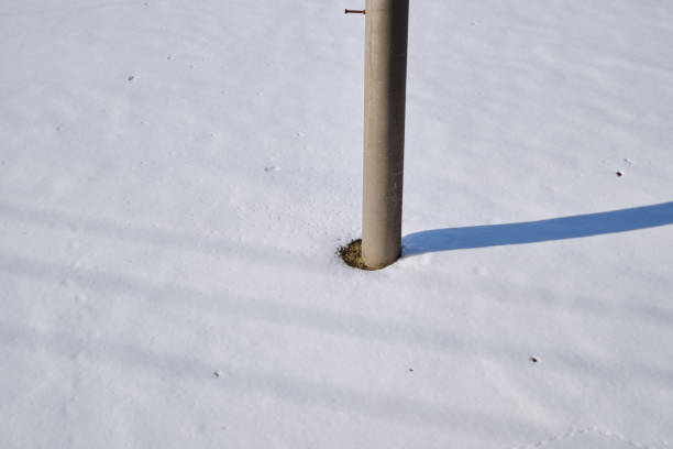 Snow accumulating around telephone poles