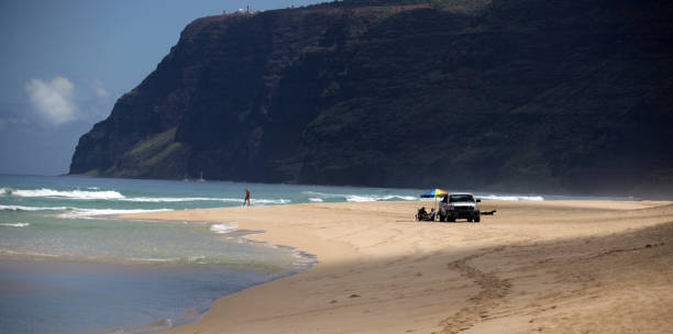 praia de polihale - polihale beach beach car na pali coast - fotografias e filmes do acervo