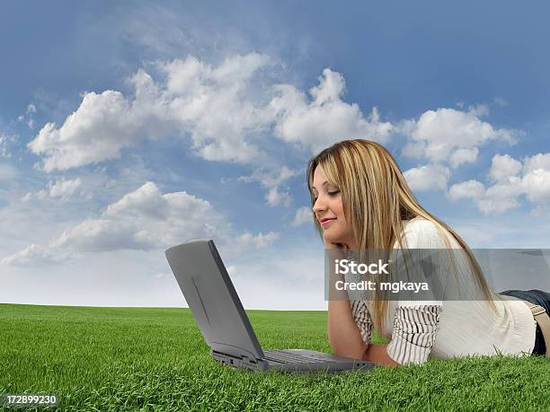 Happy Girl On Grass Stock Photo - Download Image Now - 20-29 Years, Adult, Adults Only