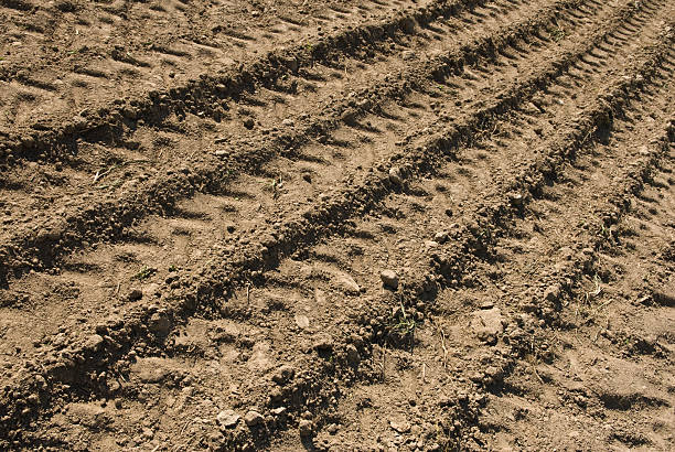 tire pistas en un campo, fondo - ackerfurchen fotografías e imágenes de stock