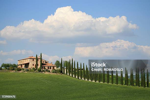 Villa E Cypresses In Val Dorcia Toscana Italia - Fotografie stock e altre immagini di Bellezza naturale - Bellezza naturale, Campo, Casa