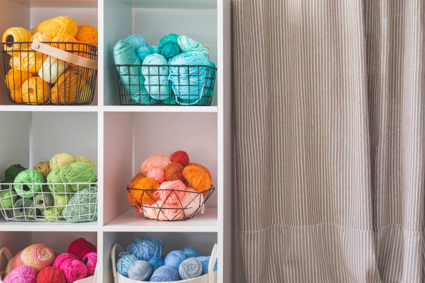 istock Yarn storage organization textile hobby supplies contemporary cupboard shelves 1729007067