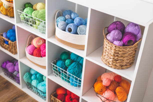 istock Yarn storage organization textile hobby supplies contemporary cupboard shelves 1729012847