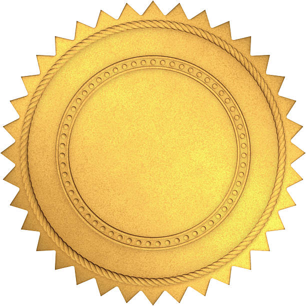 Golden Seal Royalty free 3d rendering of gold seal with clipping path embedded.  seal stamp stock pictures, royalty-free photos & images