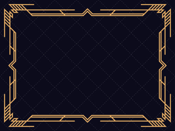 istock Golden frame in line art style. Vintage style linear border. Art deco frame with golden lines on a black background. Design a template for invitation, leaflet and greeting card. Vector illustration 1729017877
