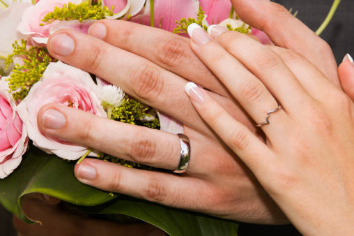 Bride and Groom's hands with wedding rings