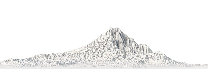 3D illustration of a mountain isolated on white background. 3D rendering of landscape of a mountain.