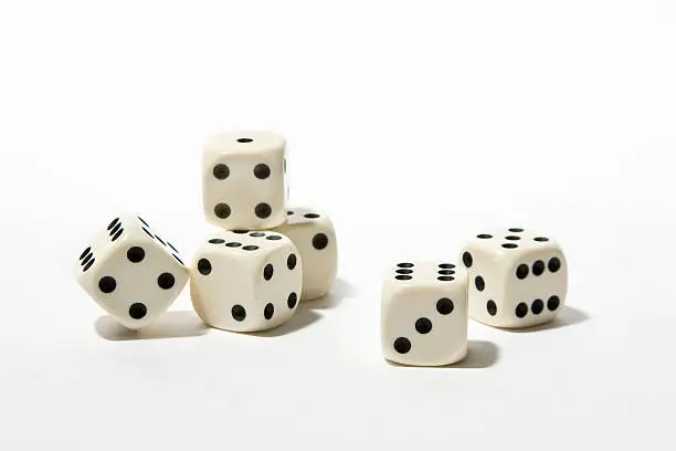 Six dice isolated on white