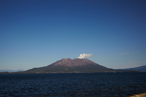 View of Sakurajima with steam rising