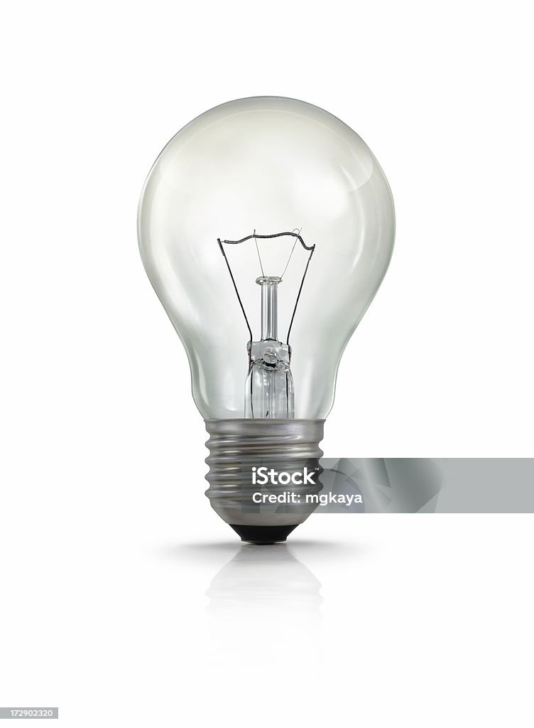A screw cap light bulb with old fashioned filament A light bulb on white background. Light Bulb Stock Photo