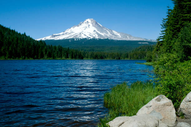 sunrise over Mt Hood at Trillium Lake, Portland, OR, US.