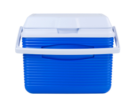 Blue ice chest isolated on white.