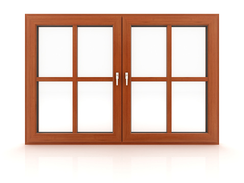 Wooden window, 3d image, isolated on white.