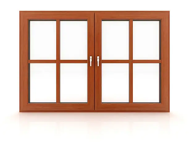 Wooden window, 3d image, isolated on white.