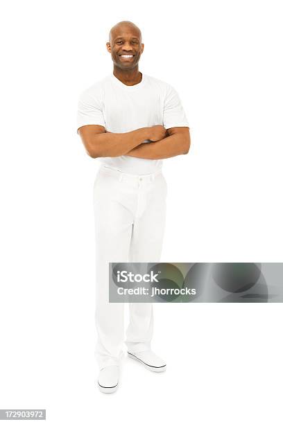 Smiling Confident African American Man In White Stock Photo - Download Image Now - Men, White Color, Pants