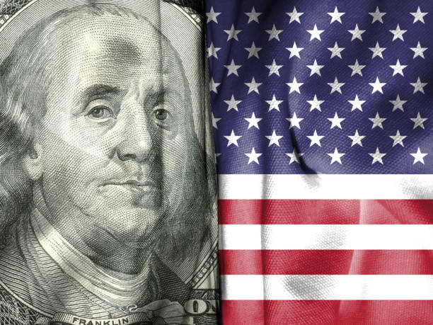 istock American flag and American currency made from fabric pattern. Concept image depicting US currency appreciation and public debt. Basemap and background concept. double exposure hologram 1729057139