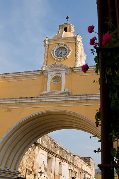 The Saint Catalina arc in Antigua, Guatemala. It was built for nuns to cross the street in safety and unseen. It is one of the well known landmarks in Antigua. 