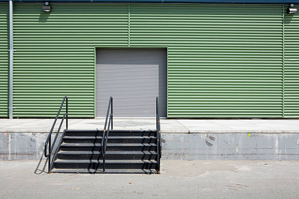 istock Industrial corrugated metal siding, warehouse and stairs 172906038