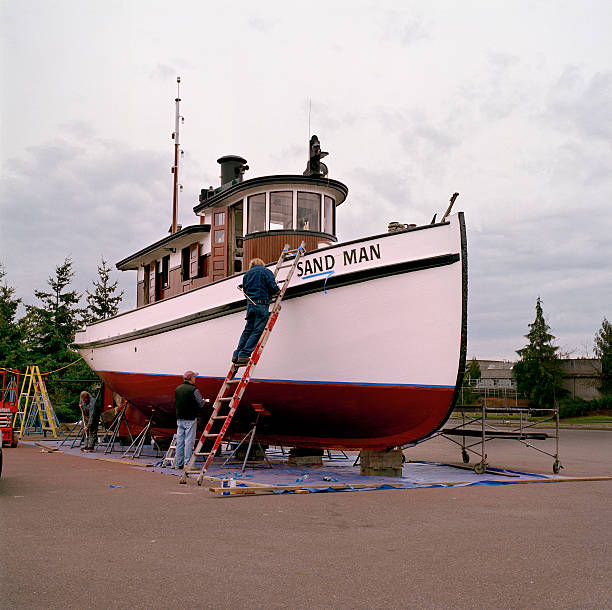 ビンテージタグサンド男性 haulout - tugboat puget sound nautical vessel pulling ストックフォトと画像