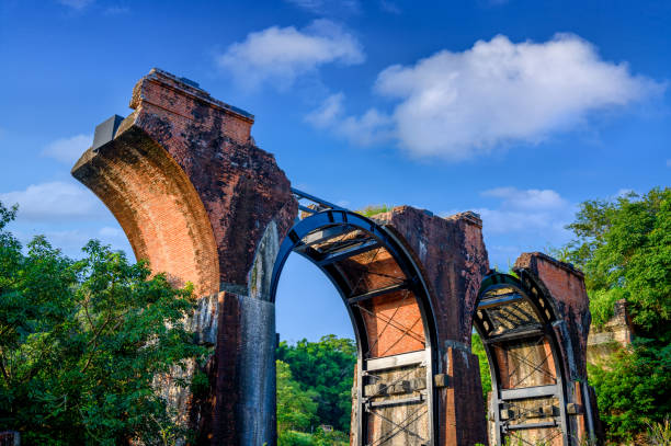 istock Red Brick arches at both ends are combined with a central steel truss. 1729069521