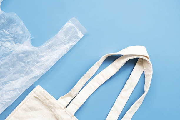 istock Concept of comparison reusable textile bag and disposable plastic packet. 1729076054
