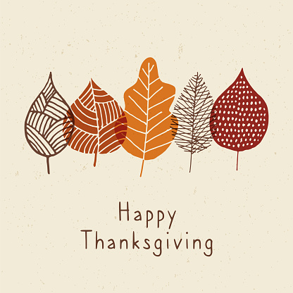 Happy Thanksgiving card with autumn leaves. Stock illustration
