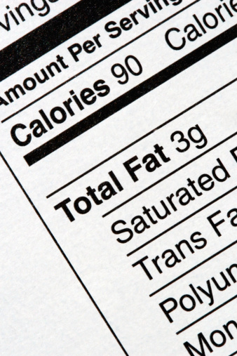 Macro view of a nutrition label.