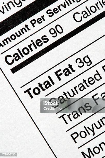 Etiqueta Nutricional - Fotografias de stock e mais imagens de Administração de Alimentos e Medicamentos dos EUA - Administração de Alimentos e Medicamentos dos EUA, Alimentação Não-saudável, Colesterol