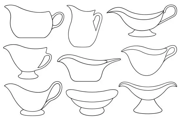 Vector illustration of Set of different gravy sauce boats
