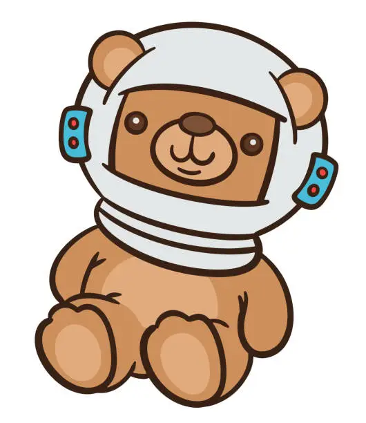 Vector illustration of Hand drawn funny teddy bear doll with astronaut helmet cartoon character