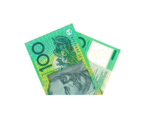 Australian 100$  Isolated on white, clipping path included.