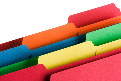 Subject: Color file folders against a white background.