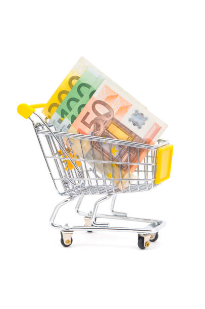 istock Shopping cart with euro banknotes 172910904