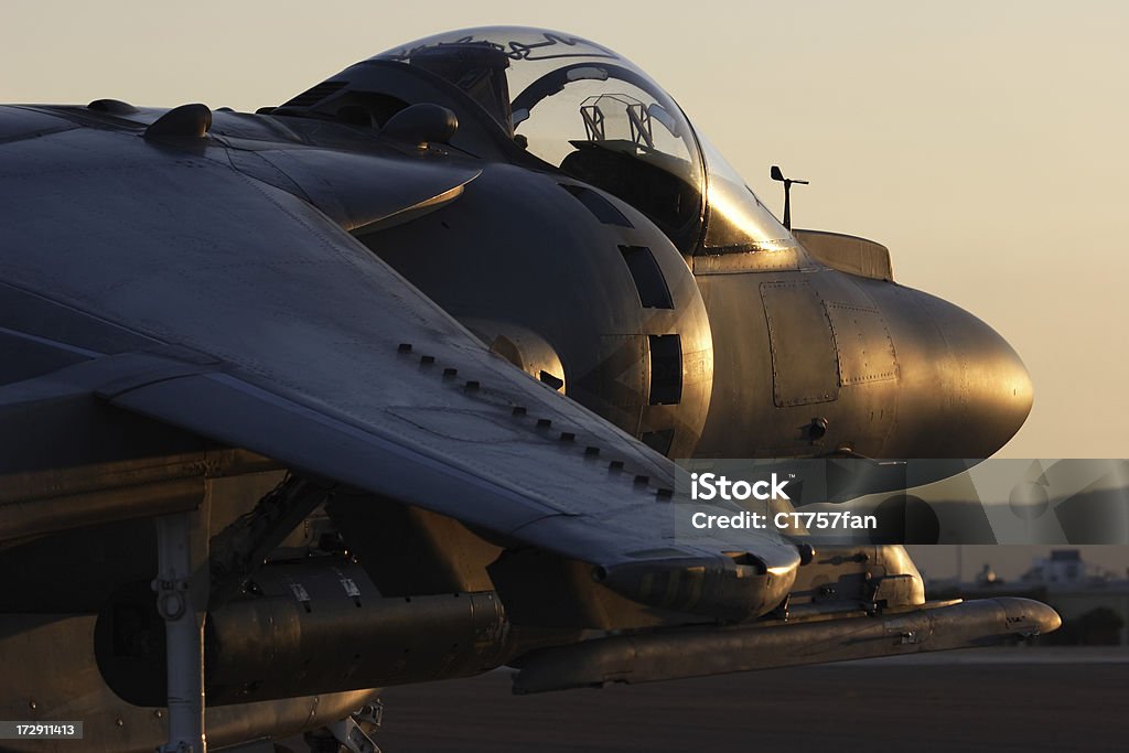 Militär-Jet im Sonnenuntergang - Lizenzfrei Luftfahrtindustrie Stock-Foto